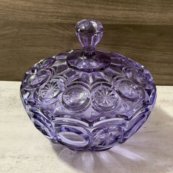 Fenton Vintage Neodymium Knobby Bulls Eye Candy Box Wisteria Covered Dish 9385WT - Picture 3 of 12